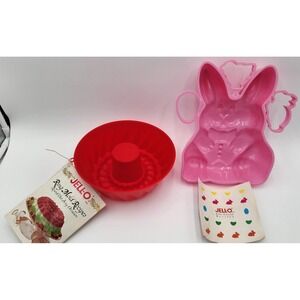 Jell-O Gelatin Molds Set 2 Pink Bunny Red Ring Vintage Good Recipe Booklets